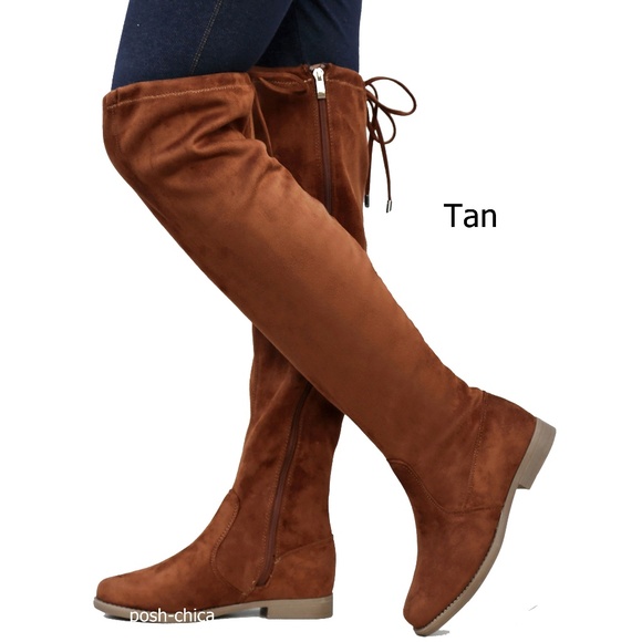 tan stretch knee high boots
